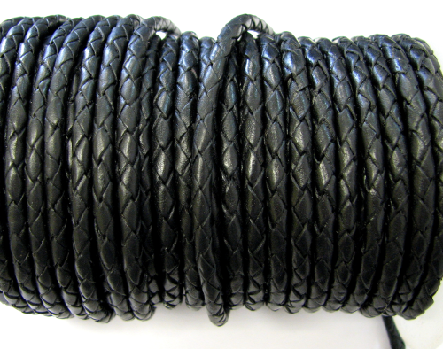 Leather strap braided approx. 3 mm – black – 1 meter –