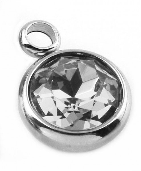 Stainless steel pendant with large crystal – clear – 1 pcs.