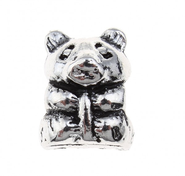 Pandabär Perle 12x10x10mm - antique silber - Großloch - 1 Stück