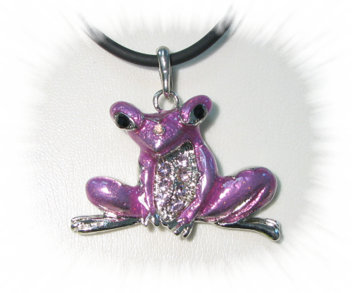 Frog Pink Froggy Pendant with Crystal Stones