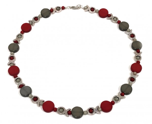 Polaris Collier – 45 cm – ruby-grey with stainless steel closure