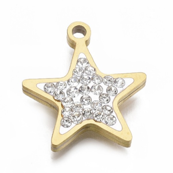 Stern - Anhänger aus Edelstahl mit Kristall gold farbig - 1,5cm - 1 Stück