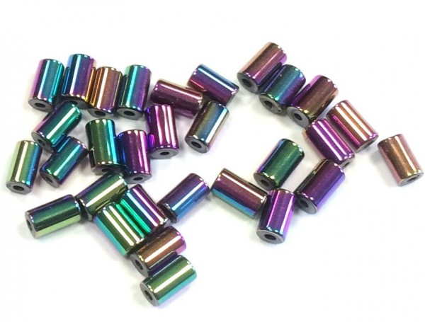 Hematite tubes 5x3 mm – 30 pieces – rainbow glossy coloured refined