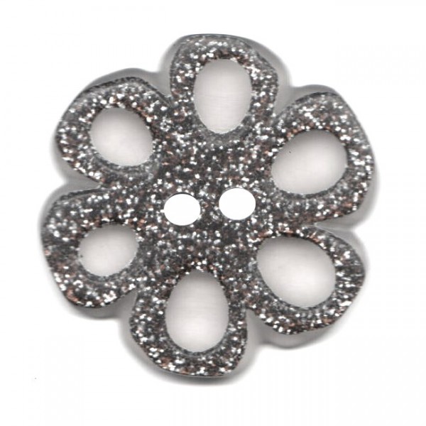 Button 44 mm – flower 2-colored – brown-glitter/transparent