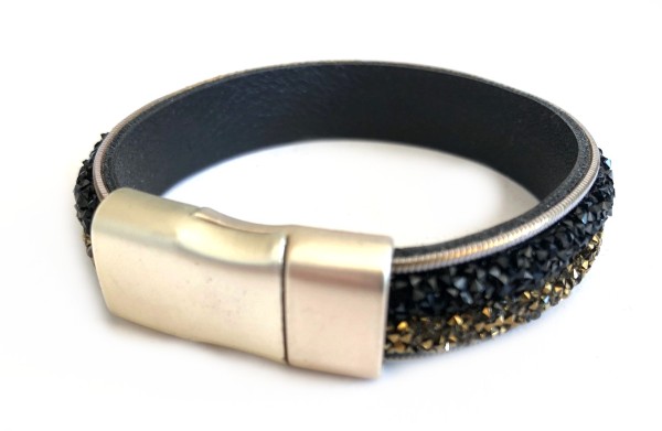 Rhinestone bracelet - gold-black - silver matt magnetic clasp