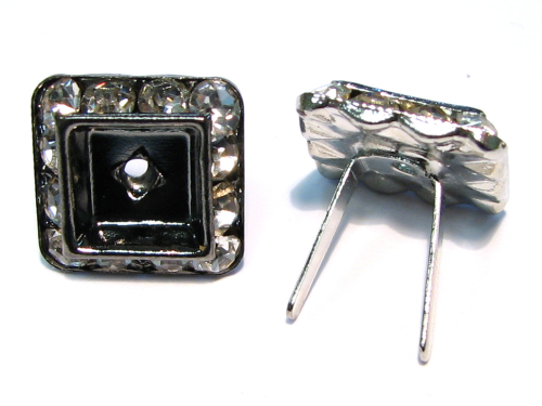 Jewelry clamp – Jewelry clip rhinestone quadrangle 14x14 mm – Color: Blackened