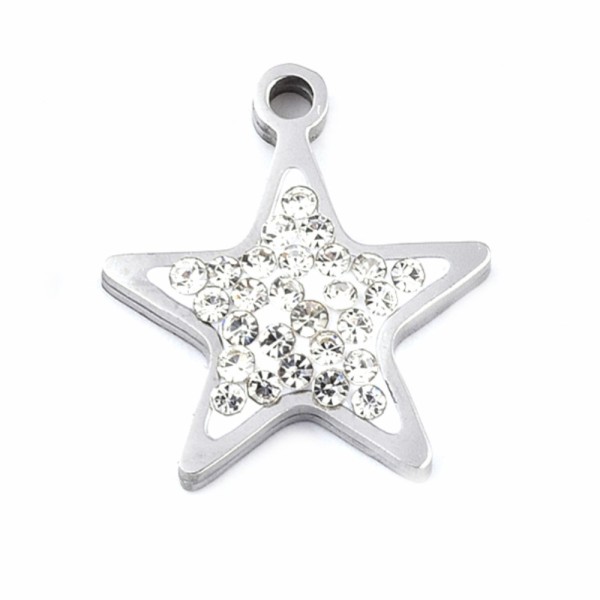 Stern - Anhänger aus Edelstahl mit Kristall - 1,5cm - 1 Stück