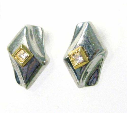 Earrings bicolor silver/gold with crystal