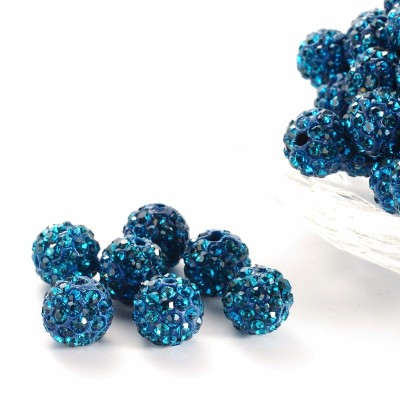 Shamballa Perle 10mm - blue zircon - rundum mit Strass PP13 besetzt - 1 Stück