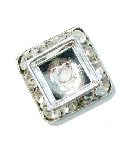 Rhinestone – rectangular attachment – 14x14 mm – silver coloured – crystal clear