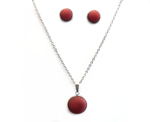 Stainless steel jewelry set - necklace 45cm + earrings - Polaris ruby matte