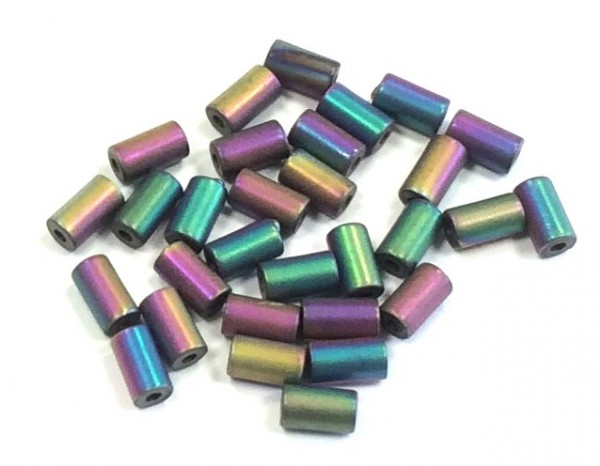 Hematite tubes 5x3 mm – 30 pieces – rainbow matt coloured refined