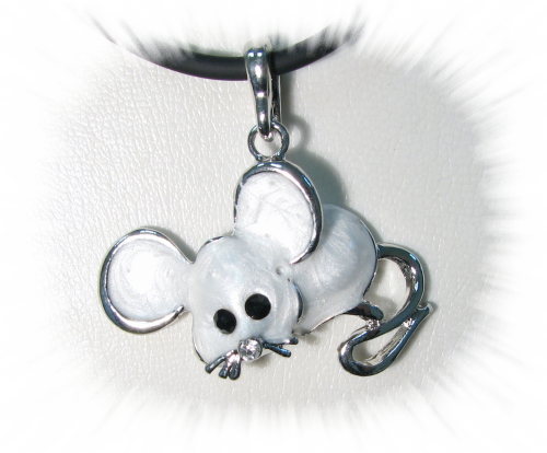 Mouse White Mouse Pendant with Crystal Stones