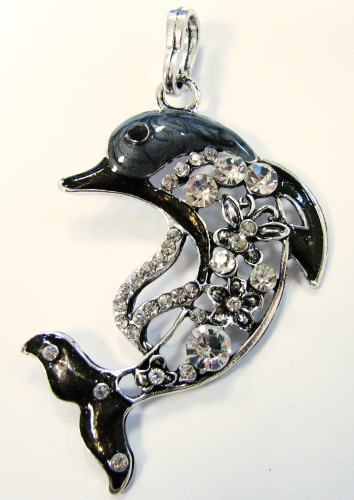 Dolphin -Crystal Dolphin Pendant with Crystal Stones