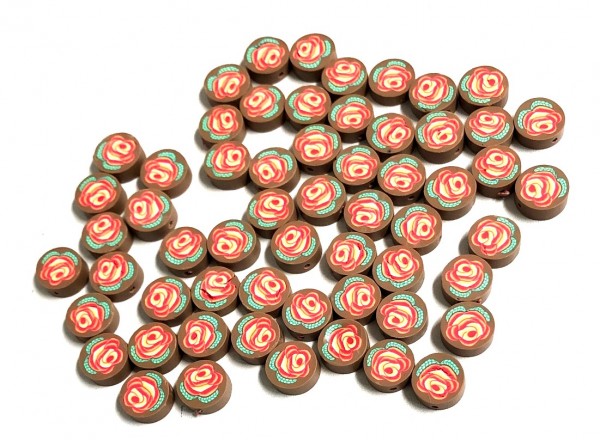 Fimo Coins with rose motif - 56pieces