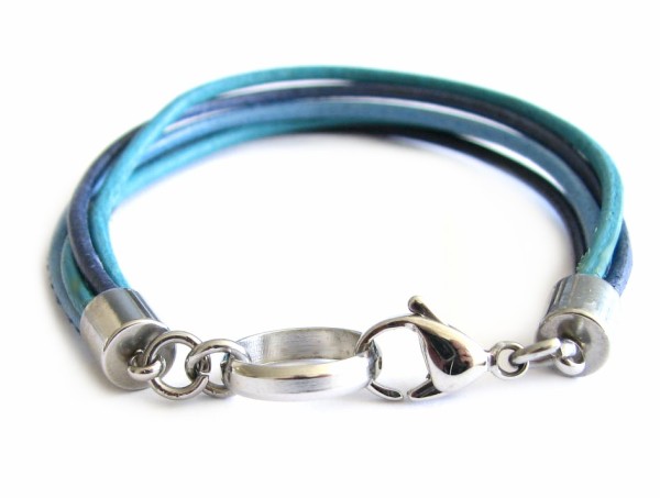 Leather bracelet with stainless steel clasp - in different lengths - aqua