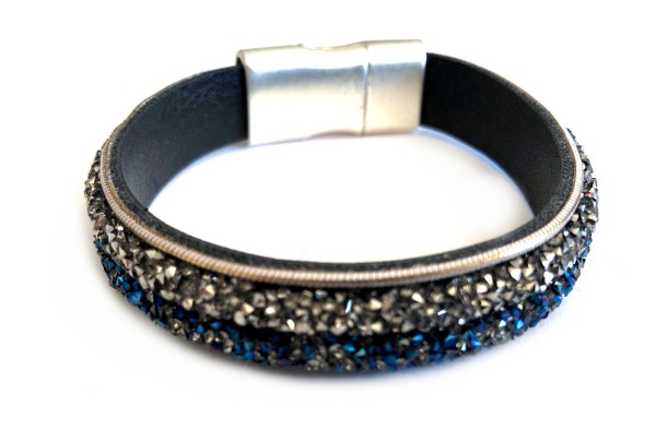 Rhinestone bracelet - blue-silver - silver matt magnetic clasp
