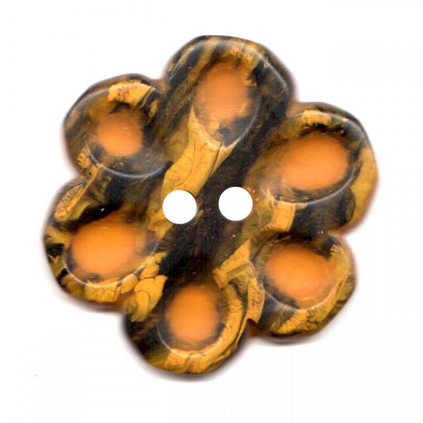 Button 44 mm – flower 2-colored – saffron/black