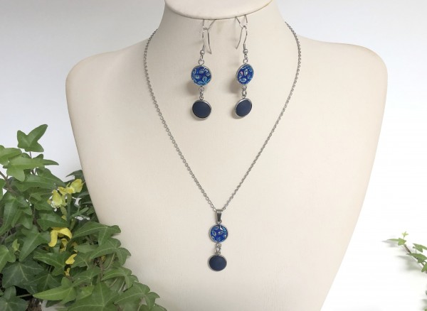 Sunny stainless steel jewelry set - necklace + earrings - color: blue