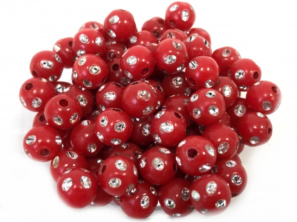 Rhinestone look bead 8 mm – red – 100 pieces – special offer