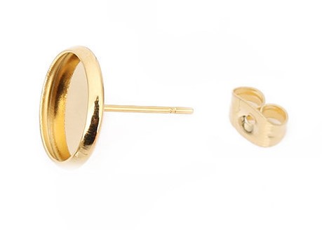 Ohrstecker - Rahmen - Fassung für 12mm Cabochons u.ä.- 1 Stück - Edelstahl-gold