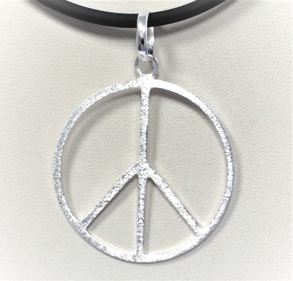 Peace Anhänger 40mm - matt gebürstet - 925 Sterling-Silber