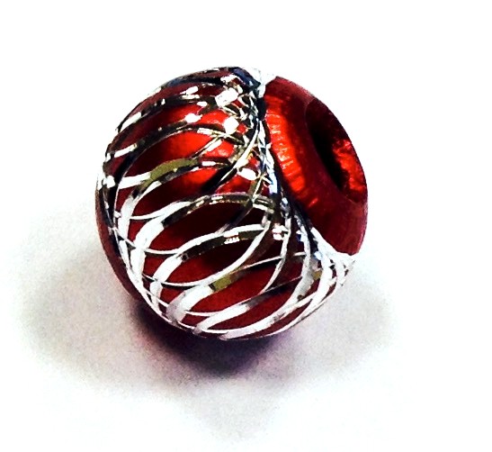Aluminium bead 14 mm red-silver