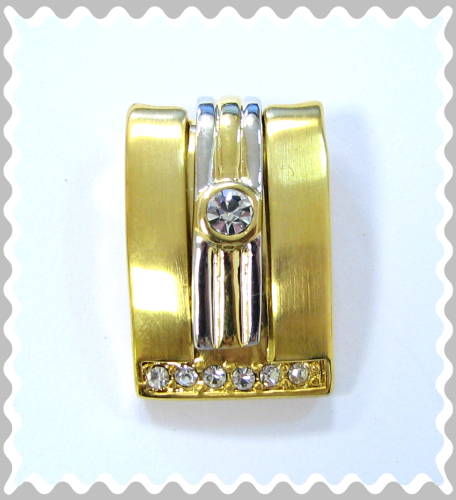 Pendant rectangle bicolor with crystal – color: Gold-silver