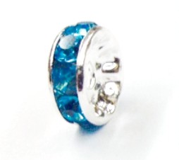 Rhinestone Radel 10 mm – silver coloured – Crystal: Aquamarine