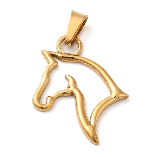 Pferdekopf - Anhänger aus Edelstahl gold farbig - 2,2x1,9cm - 1 Stück
