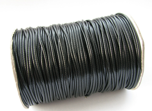 Baumwollband gewachst 2mm rund - schwarz - 1 Rolle mit 73 Meter