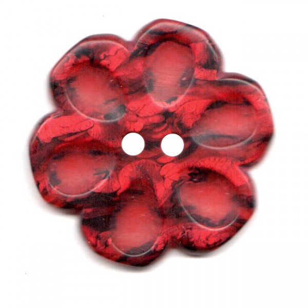 Knopf 44mm - Blume 2-farbig - rot/schwarz