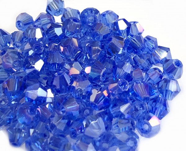 Bicone crystal 4mm - 100 pieces in zip bag - medium blue shimmer