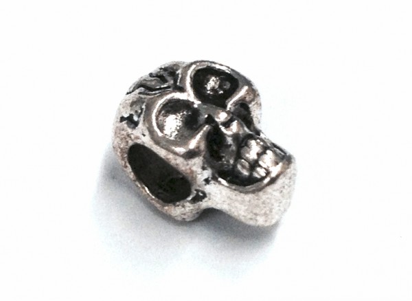 Skull bead 12x7 mm – antique silver – large hole