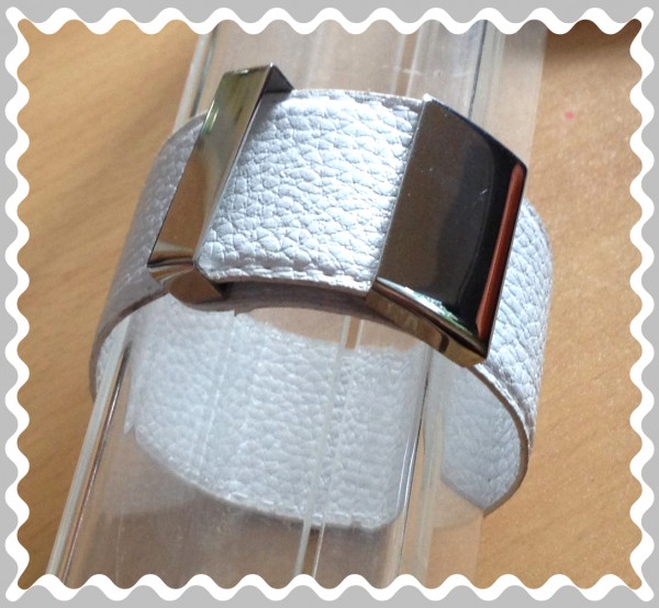 Edelstahl-Armband -echt Leder- Schnapparmband mit Edelstahlteilen, weiss