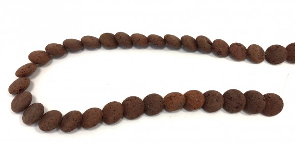 Lava lens 14 mm – brown – diagonally drilled – 1 strand approx. 40 cm