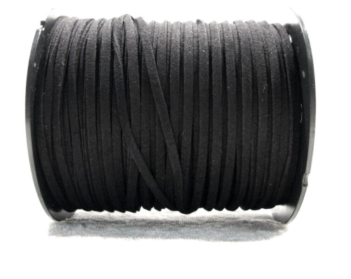Wool ribbon flat in suede look – black – 1 meter