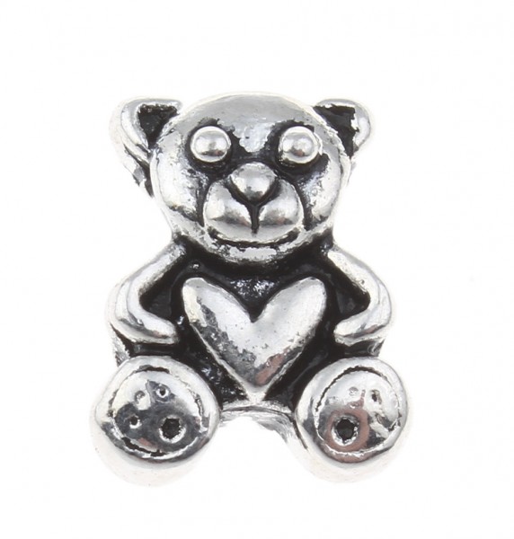 Bear bead 12x9x8 mm – antique silver – Large hole – 1 pcs.