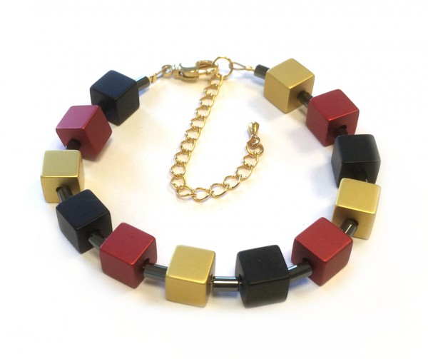 Fan jewelry “Germany” – Bracelet – Aluminium-Hämatite – adjustable length 19-25 cm