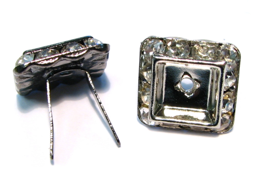 Jewelry clamp – Jewelry clip rhinestone quadrangle 14x14 mm – Color: Platinum