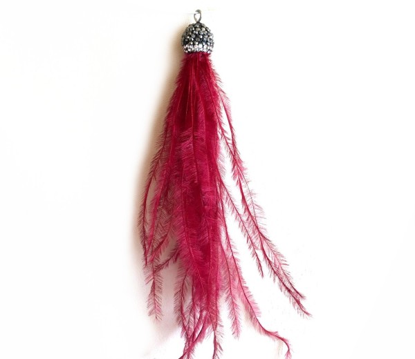 Feather tassel - dark red - pendant with crystal stones- approx. 12cm