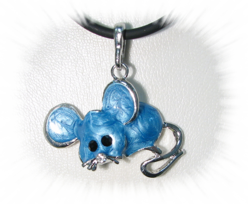 Mouse -Aqua Mouse pendant with crystal stones