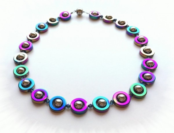 Necklace hematite rainbow – stainless steel – crystal -45 cm- shorter on request