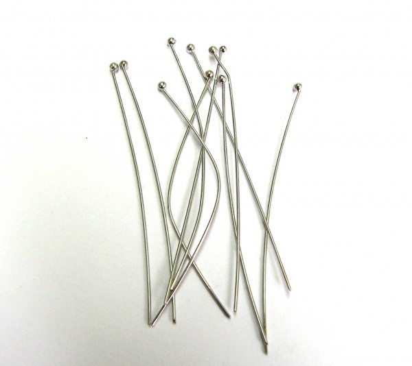 Headpins 50x0,6 mm – color: Platinum – Head around 1.8 mm – 10 pcs