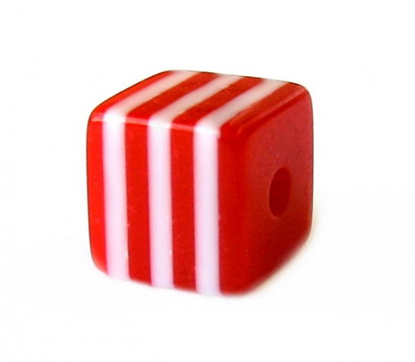 Würfel 8x8mm - Stripes - rot-weiss