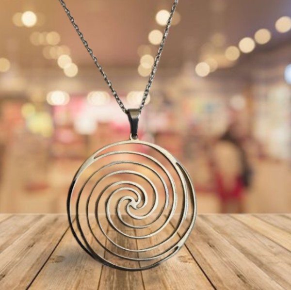 Chain with pendant spiral - stainless steel - adjustable length