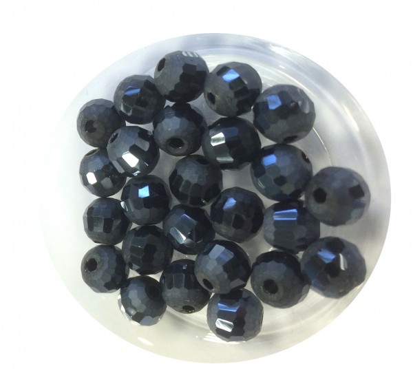 Glass cut beads 6 mm – metallic blue matt/gloss – 25 pieces – in best quality!