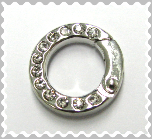 Clip-Ring rund 20mm silber farbig - beidseitig besetzt mit Kristallsteinen