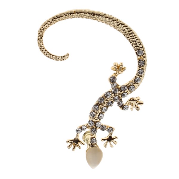 Ohrstecker - Ohrklemme - Single Ohrring Gecko mit Kristall - Farbe: gold