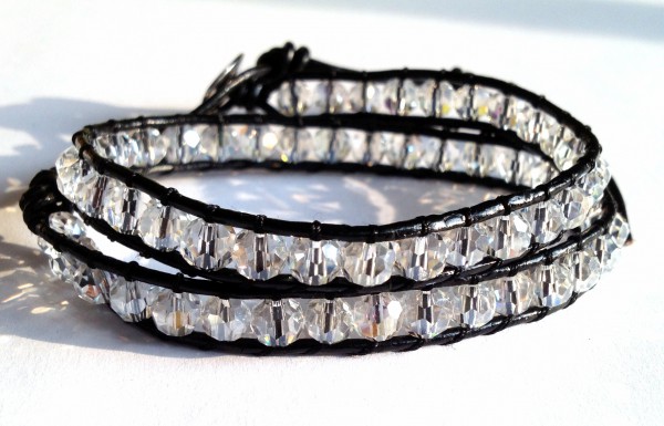 Winding bracelet 2-fold, also portable as choker, size adjustable, crystal AB